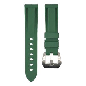 WIS 20mm Omega Rubber Strap - Green Rubber/Polished Silver - Luxury Watch Band